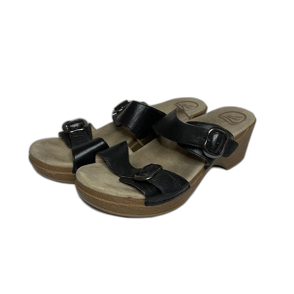 Dansko Sophie Full Grain Wedge Sandals Block Heels Buckle Black Women 10.5-11 - Picture 7 of 7